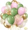 Sage Green Pink Balloons, 50pcs Olive Green Pastel Pink Sand White Metallic Gold Balloons